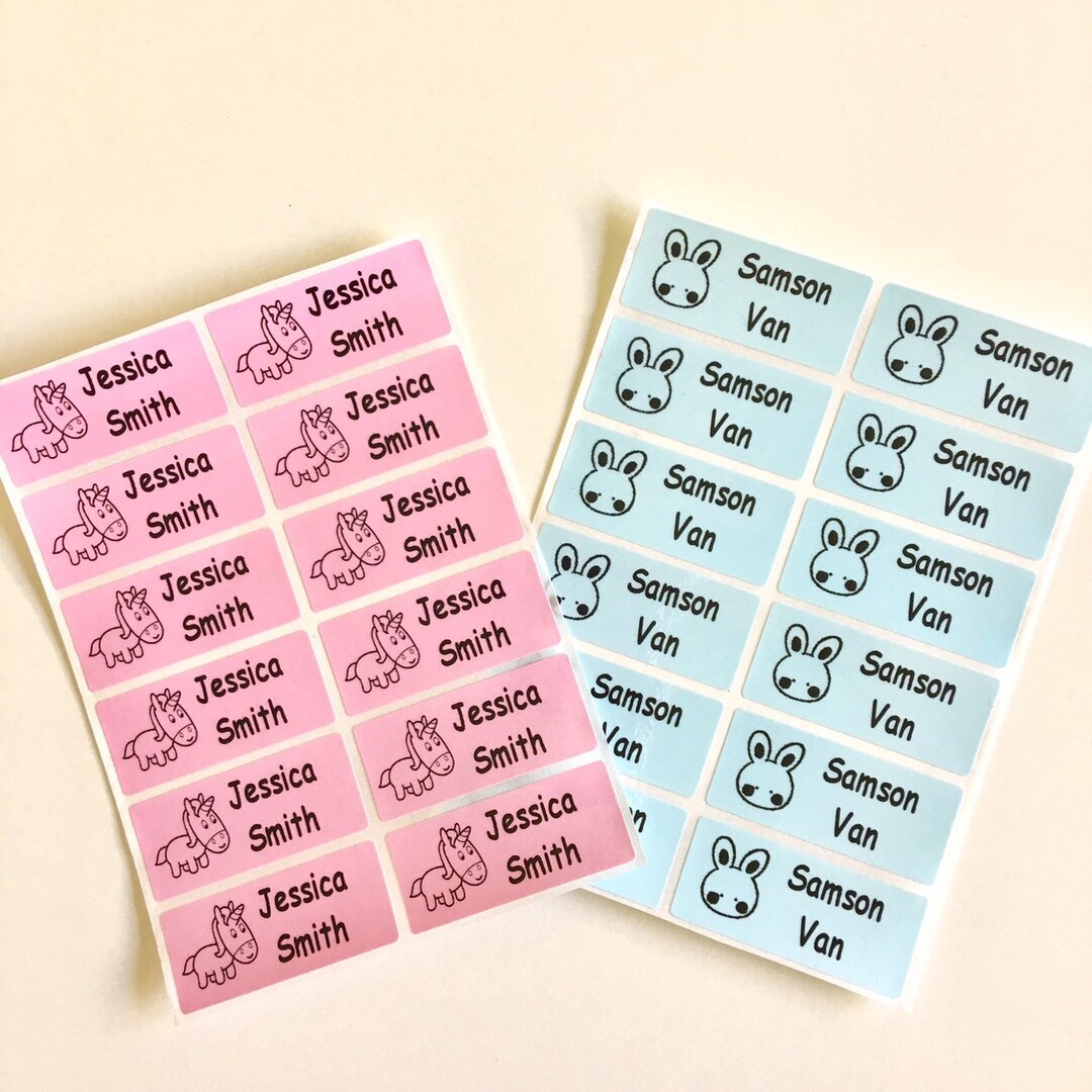 Blue or Pink Personalised Sticker Name Label - Etsy