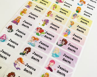 May include: A sheet of colorful mermaid-themed name labels with the name "Jessica Smith" repeated on each label.
