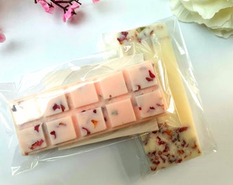 Wax Melts Snap Bars, Handmade With Real Flower Petals, Peony, Rose or Cornflowers. Highly Scented 70+ Fragrances, Vegan. Animal Cruelty Free