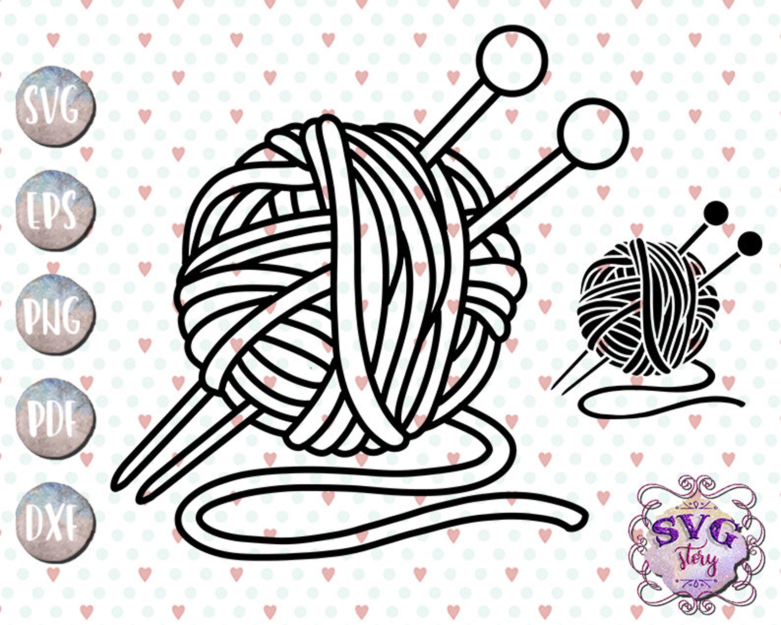 Floral yarn ball svg crochet hook clipart wool handmade Etsy