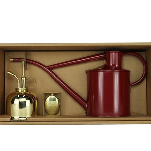 Haws Room Watering Can Burgundy Red with Brass Plant Sprayer in Gift Set The Rowley Ripple Two Pint Burgundy image 1