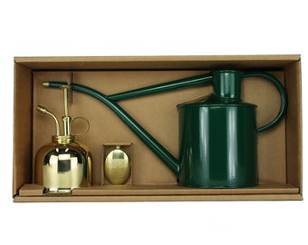 Haws watering can and brass plant sprayer set - The Rowley Ripple - Two Pint British Green