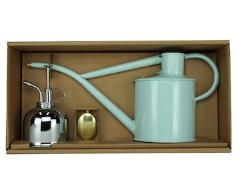 Haws watering can and nickel sprayer set - The Rowley Ripple - Two Pint Duck Egg Blue