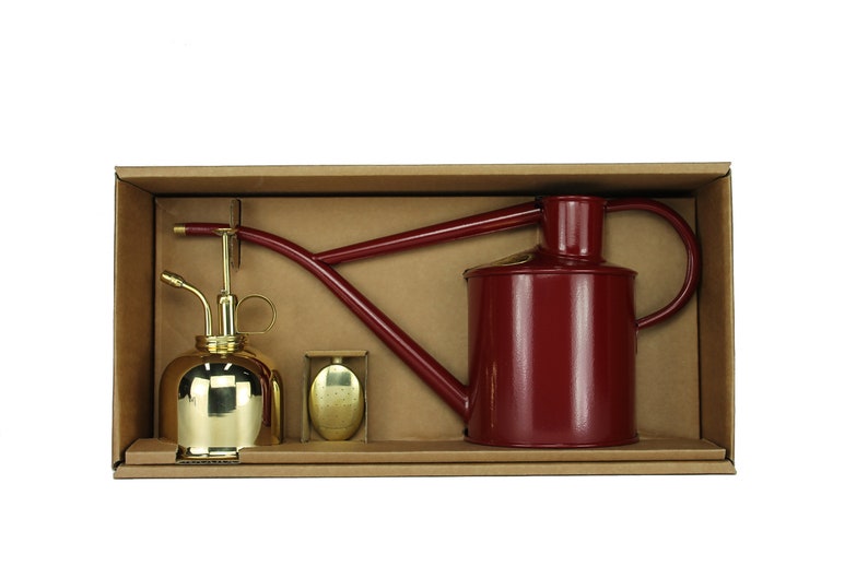 Haws Room Watering Can Burgundy Red with Brass Plant Sprayer in Gift Set The Rowley Ripple Two Pint Burgundy image 1