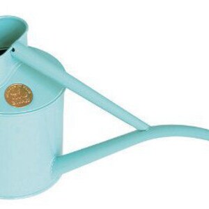 Haws Room Watering Can Watering Can Light Blue with Nickel Plant Sprayer in Gift Set The Rowley Ripple Two Pint Duck Egg Blue image 2