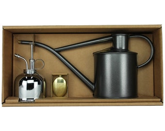 Haws watering can and nickel sprayer set - The Rowley Ripple - Two Pint Graphite Anthracite