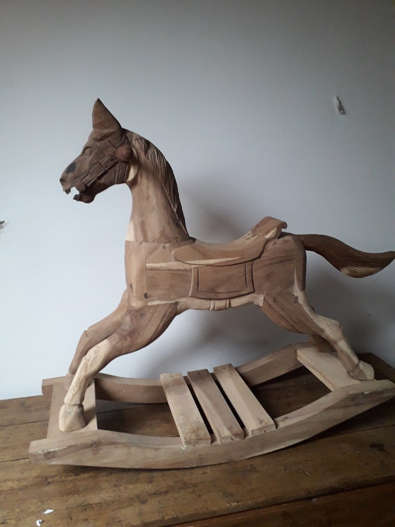 hand carved wooden rocking horse
