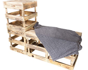 Neue geflammte/gebrannte Hocker 42cm  x 42m x 35cm Pflanzenhocker Ablage Sitzhocker Holz braun Obstkiste Weinkisten Tritt Sitz