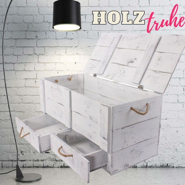 Modern, large wooden chest in light grey with two drawers & side cords, for living ideas in Shabby Chic, new, 85 x 39 x 40 cm
