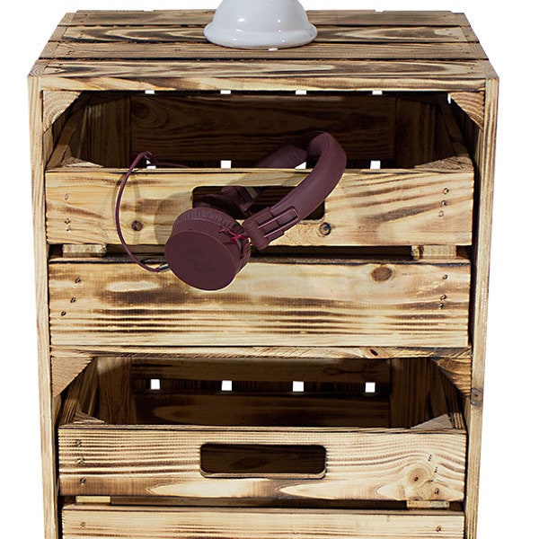 Armoire haute flamboyée / cuite avec tiroirs 68x40x31cm, étagère boîte de fruits en bois boîte à vin boîte à vin boîte extra large xl