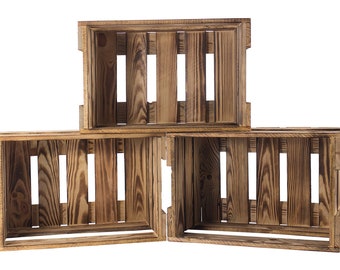 Rustic wine box / wine rack in flamed look as an eye-catcher in the cozy home, also for decoration, new, 46x30.5 x 24 cm