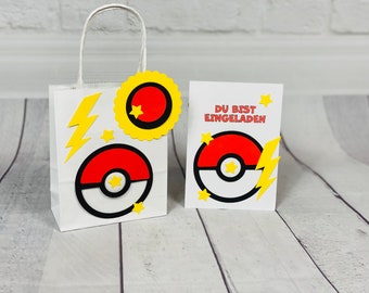 Guest gift invitation card Pokeball / Pokemon Pikashu goodie bags goodies birthday party happy birthday kids party invitation card