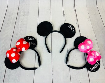 Minnie Maus / Mickey Maus Ohren Haarreifen personalisiert mit Wunschnamen / Kindergeburtstag / Junggesellenabschied Haarreifen Minnie Maus