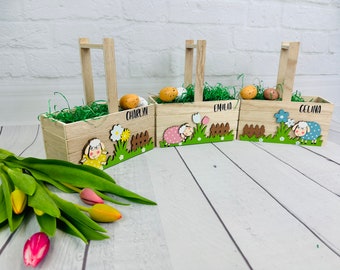 Wooden basket - wooden basket for Easter - personalized Easter basket - with desired name - Easter basket / box with name