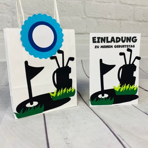 Gastgeschenk Goodie Bag Mitgebseltüte Einladungskarte Kindergeburtstag Mini Golf Party Birthday Party Golf Kindergeburtstag Mini Golf Bahn