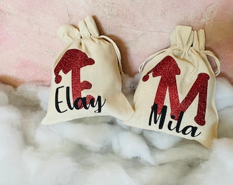 Christmas Bag -Christmas Bag Personalized Desired Name Christmas Time Gift Bag with Name Linen Bag Sustainable Gift