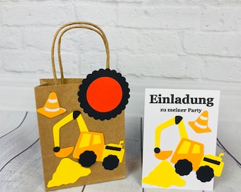 Excavator Construction Site Kids Birthday Cars Truck Boys Goodie Bag Mitgebseltüte Favors Invitations Invitations Invite