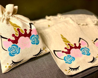 Goodie Bag Mitgebseltüte Mitgebselbeutel nachhaltig Linensachckchen - Unicorn Einhorn Kindergeburtstag Gastgeschenke kinder