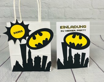 Kids Birthday BATMAN Bat Goodie Bags Birthday Super Hero Superhero Favors Mitgebsel Mitgebseltüte Invitation Card Cards