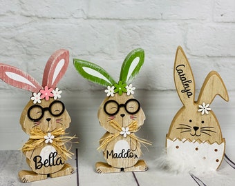 Easter - decoration - personalized gift idea for Easter - with name wooden decoration - Easter bunnies wood - gift decoration Easter family