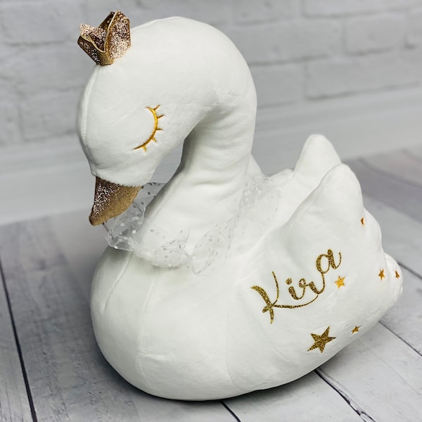 Personalisiert Plüsch Schwan Kuscheltier Gold Glitzer weich,Mädchen Geschenk Schwan Kinderzimmer Deko Prinzessin Schwan Plüschtier