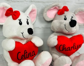 Valentine's Day Gift Idea - Heart Plush Toy - Personalized - Love Gift with Desired Name - Plush Toy Mouse with Heart - Gift Idea