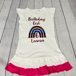 Birthday Dress Birthday Girl Personalized Dress Desired Name & Number for Birthday Child Dress Glitter Rainbow Rainbow Birthday