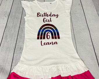 Geburtstags Kleid Birthday Girl personalisiertes Kleid Wunschname & Zahl zum Geburtstag Kind Kleid Glitzer Regenbogen Rainbow Birthday