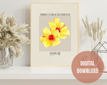 Hawaii State Flower Digital Print, Hawaii Pua Aloalo Poster, Neutral Wall Art, Boho Home Decor, Botanical, Watercolor Floral Print