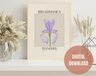 Tennessee State Flower Digital Print, Tennessee Iris Poster, Neutral Wall Art, Boho Home Decor, Botanical Print, Watercolor Floral Print