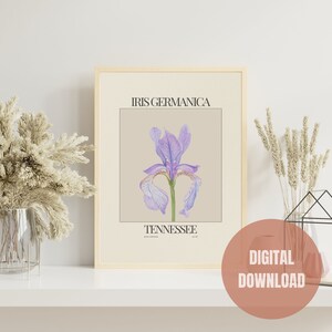 Tennessee State Flower Digital Print, Tennessee Iris Poster, Neutral Wall Art, Boho Home Decor, Botanical Print, Watercolor Floral Print