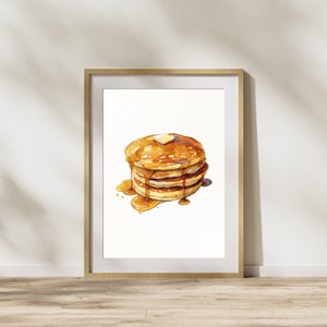 Watercolor Pancakes Print | Digital Download | Printable Art | Modern Kitchen Decor | Cafe Decor | Art Prints for Food Lovers