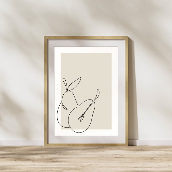 Pears Line Drawing Print | Digital Download | Printable Art | Modern Kitchen Decor | Cafe Decor | Art Prints for Food Lovers