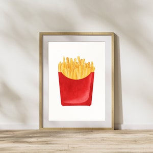 Watercolor French Fries Print | Digital Download | Printable Art | Modern Kitchen Decor | Cafe Decor | Art Prints for Food Lovers