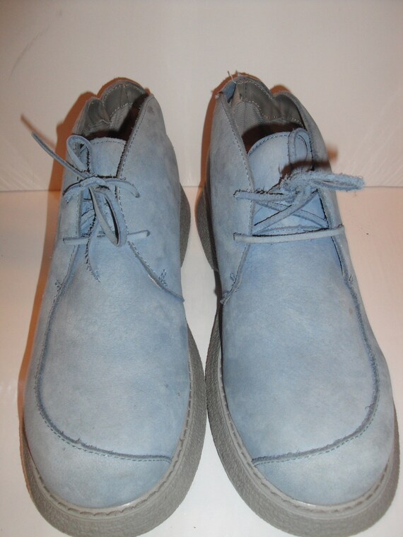 light blue suede ankle boots