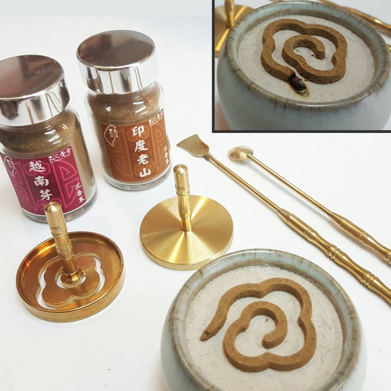 Shape Incense Powder Set Brass Tool Cloud Mold 2 Incense Powders Each