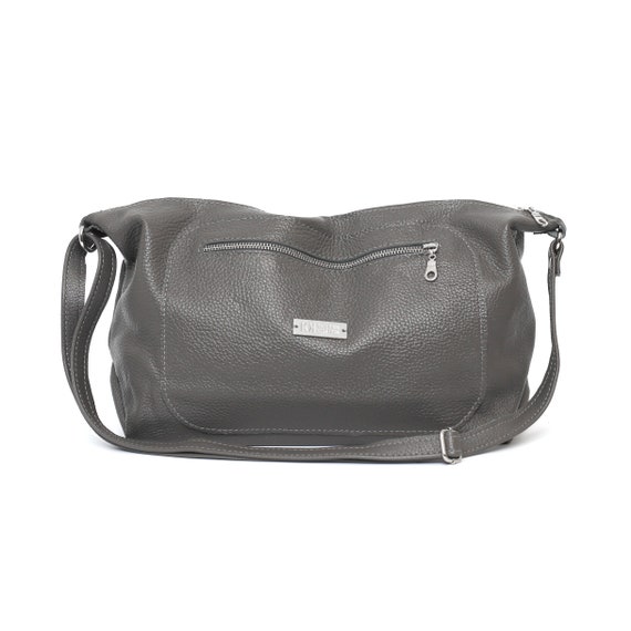gray leather crossbody bag