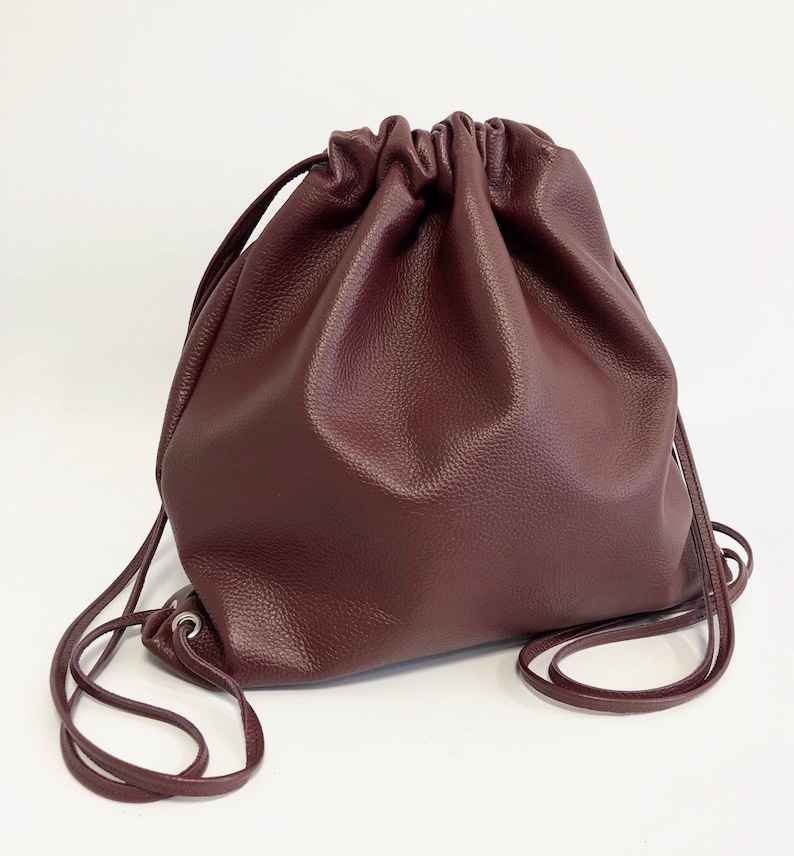 Burgundy Leather backpack drawstring backpack leather suede rucksack school bag Simple backpack Large convertible transformer chocolate