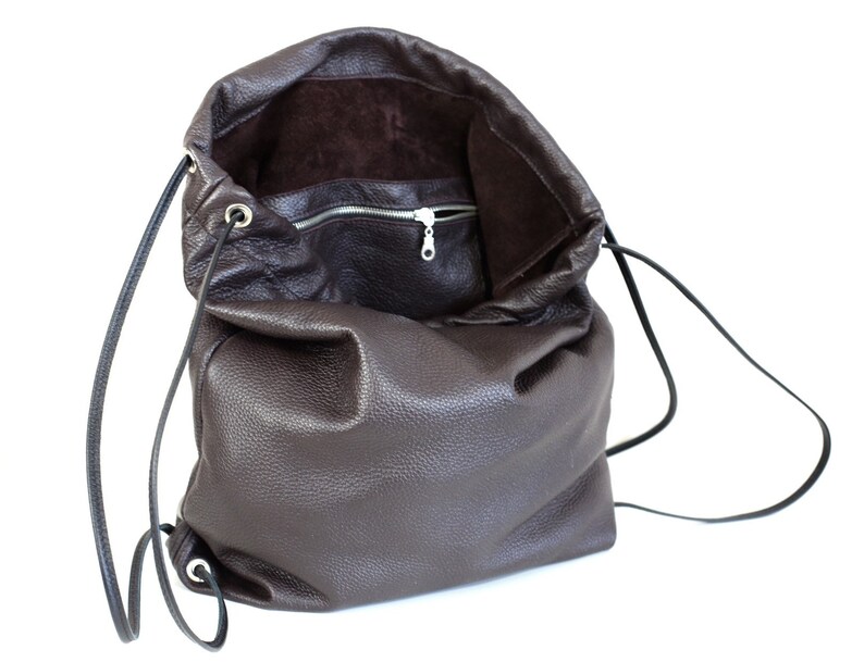 Burgundy Leather backpack drawstring backpack leather suede rucksack school bag Simple backpack Large convertible transformer chocolate