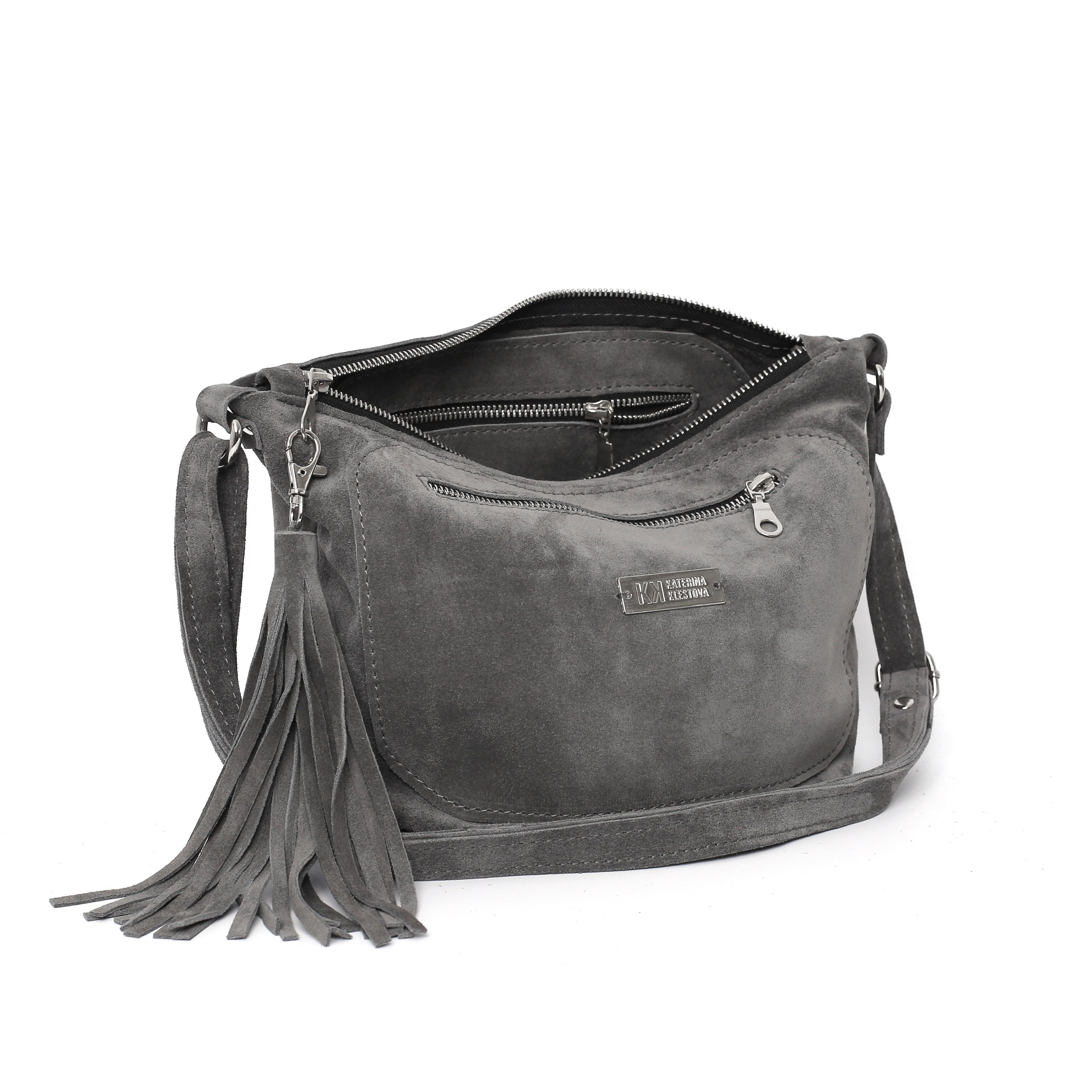 suede crossbody bucket bag