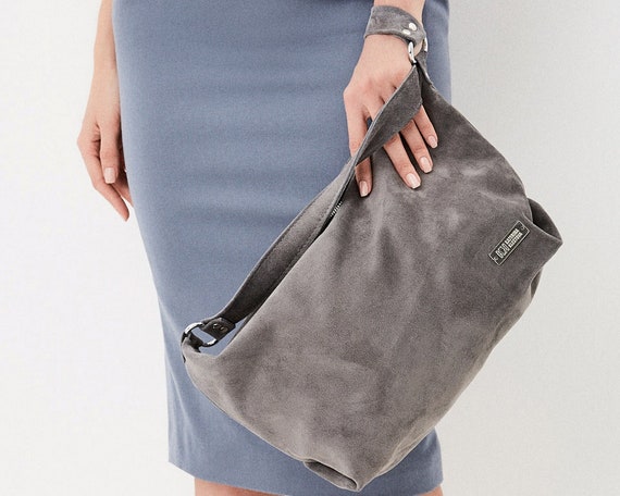 gray suede tote