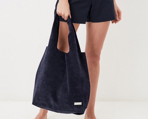 navy suede hobo bag