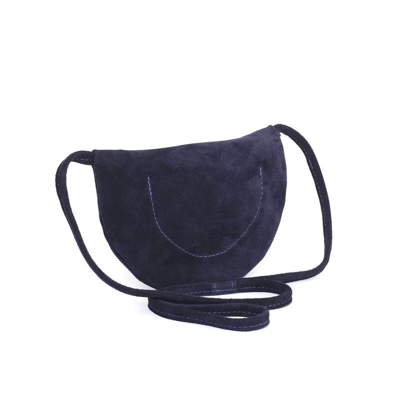 Navy suede small Round crossbody bag Leather Suede crossbody Etsy