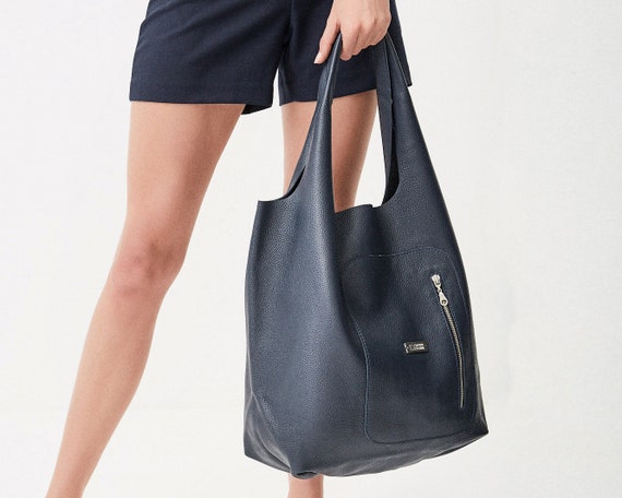 navy leather hobo bag