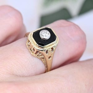 Antike altschliff Diamant Onyx Ring 14k 18k gold filigrane Größe 3,75-4 pinky Siegelring