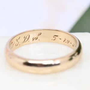 Vintage 14k gold wedding band engraved May 19 1967 size 6.5 plain polished thick yellow gold stacking ring 585 fine jewelry gift for her