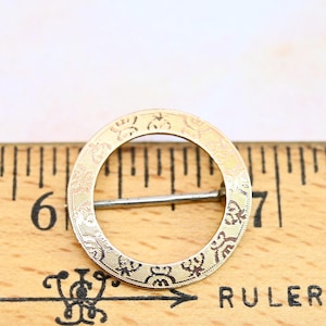 Antique engine-turned circle brooch rose gold small scatter pin intricate design guilloche unique vintage jewelry gift for her