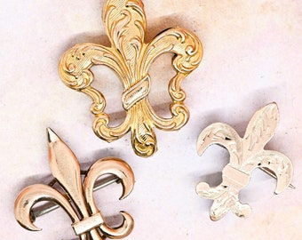 Antique Victorian fleur de lis watch pins, rose gold filled brooch collection