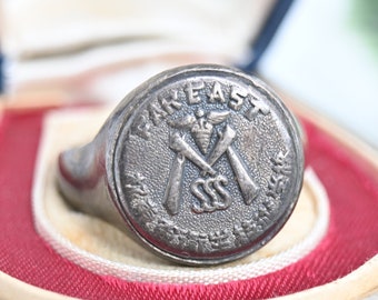 Art Deco men’s signet ring Letter M in original box Far East souvenir ring in original vintage ring in box sterling silver gift for him