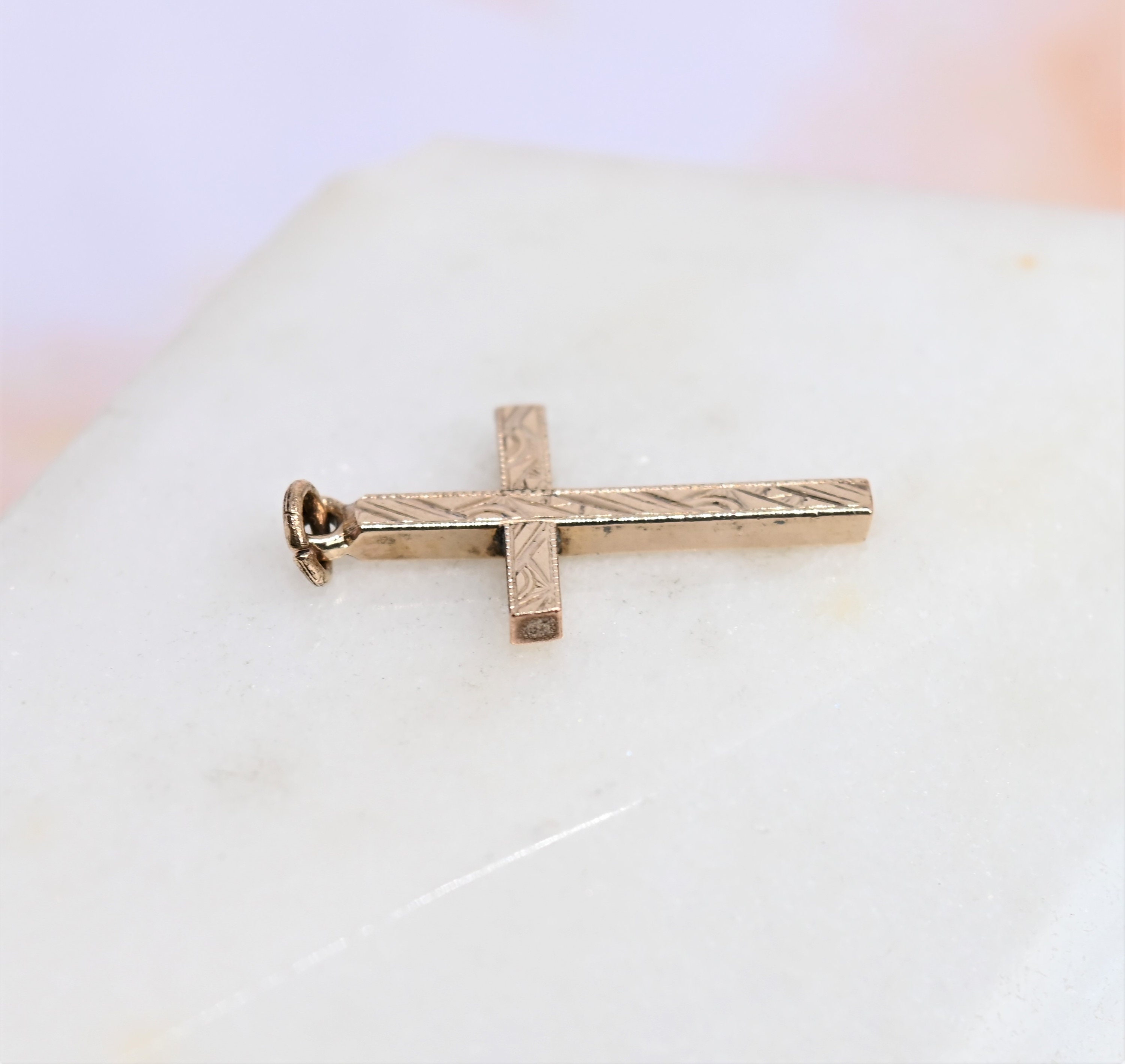 Small gold cross pendant etched 12k gold filled religious Etsy
